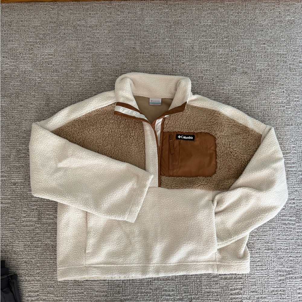 Columbia Cream and Brown Fleece Pullover